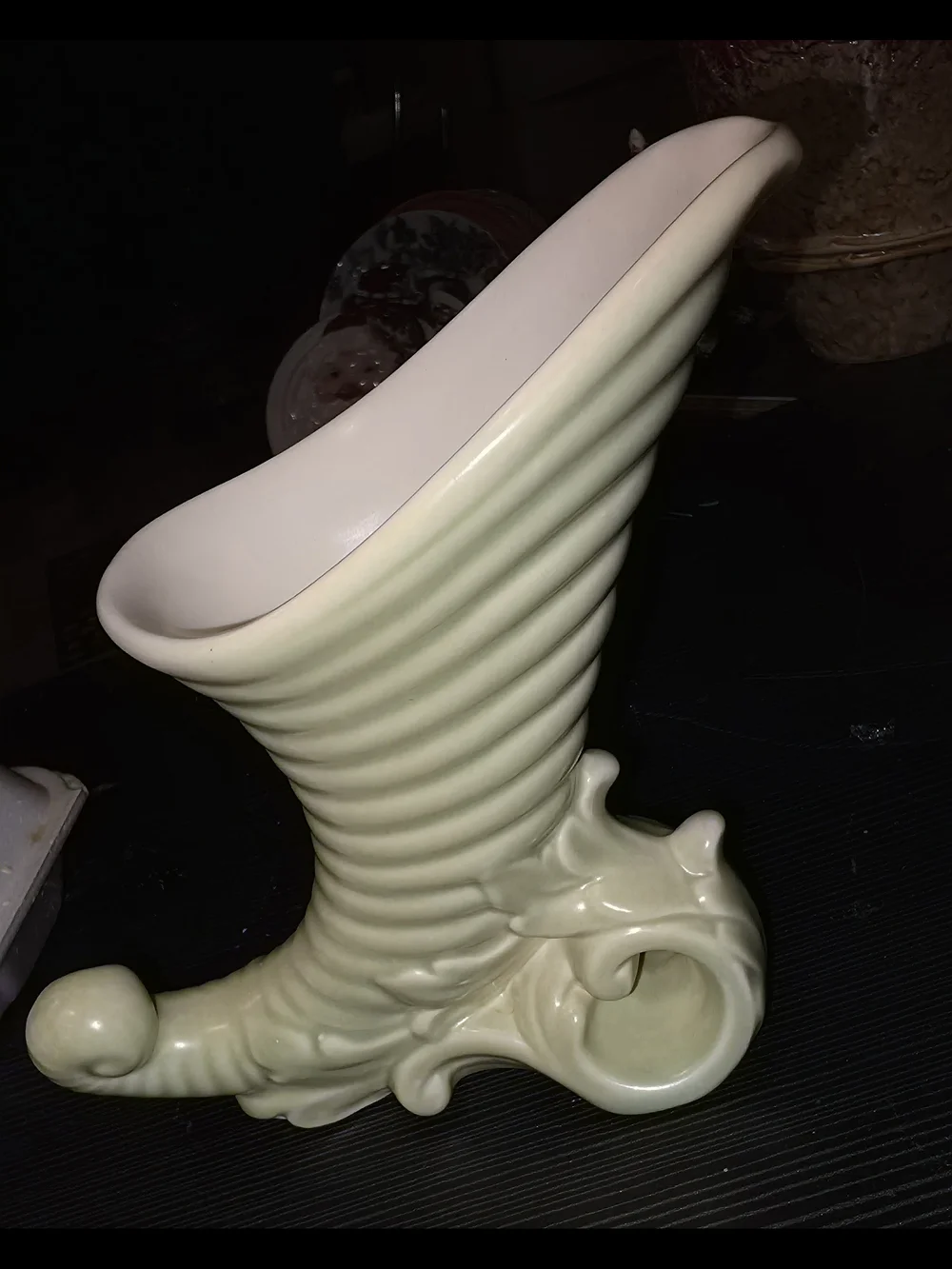 A Pair Of Eye Catching Ceramic Cornucopia Vase in Pale Green
